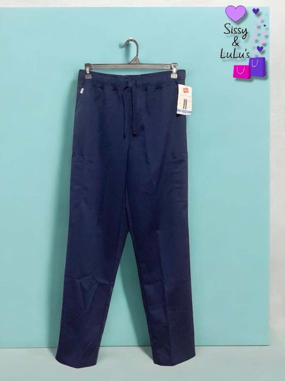 Hanes Scrub Pants Womens Size M Navy Blue Straight Leg Cargo Drawstring NWT